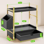 2-Tier Bathroom Counter Organizer with Drawer and Basket, Wood Countertop Organizer for Storage, Skincare Organizers for Vani