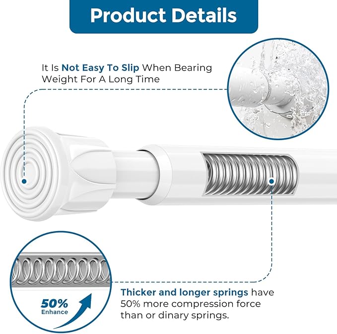 AIZESI 6PCS Tension Curtain Rod 28 to 48 Inch White No Drilling Adjustable Spring Curtain Rods for Window, Doorway, Closet, B