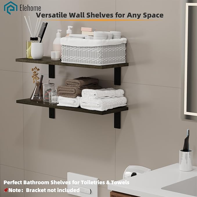 Floating Shelf Board for Wall 5/8" – No Brackets – 24" L x 10" W x 0.6" T Ash Melamine Wood Floating Shelves for Bathroom, Ki