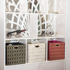Posprica Storage Bins, Storage Cubes, 11×11 Fabric Drawers Organizer Basket Boxes Containers (11×11×11/4pcs, Cream/gold geome