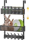 LUCYCAZ Adjustable Over The Door Hooks Organizer, Over The Door Towel Rack with 10 Coat Hooks & 2 Mesh Basket, Multi-Purpose 