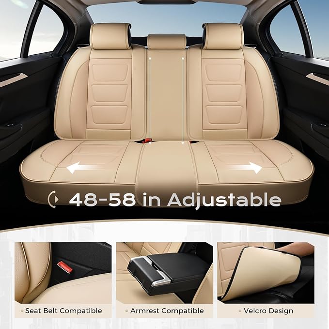 Coverado Car Seat Covers Full Set, Seat Covers for Cars, Front Seat Covers and Back Seat Cover Waterproof Leather Automotive 
