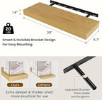 Dreamland 20 Inches Floating Shelves for Wall, 6.7 Inch Deep Floating Shelves Set of 2, Large Display & Storage Shelf, Wall S