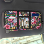 Dragonfly Floral Zippered Car Sun Visor Organizer Pens with Picture Holder Pouch for Electronics with Adjustable Straps and Multi-Pocket Easy Installation Universal Fit for Most Cars SUV