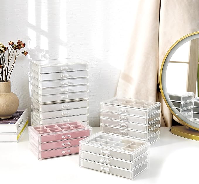 ProCase Earring Holder Organizer Jewelry Box with 10 Drawers, Acrylic Clear Earring Case with Adjustable Velvet Trays for Wom