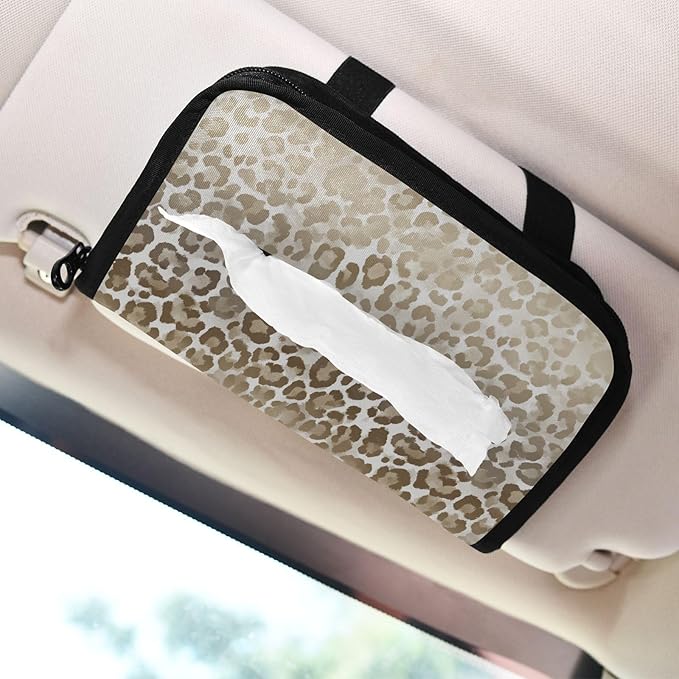 Car Tissue Holder Car Visor Organizer Tissue Box Holder for Car Sun Visor Organizer with Car Vehicle Accessories Essentials Interior for Women Men Brown and Beige Leopard Print