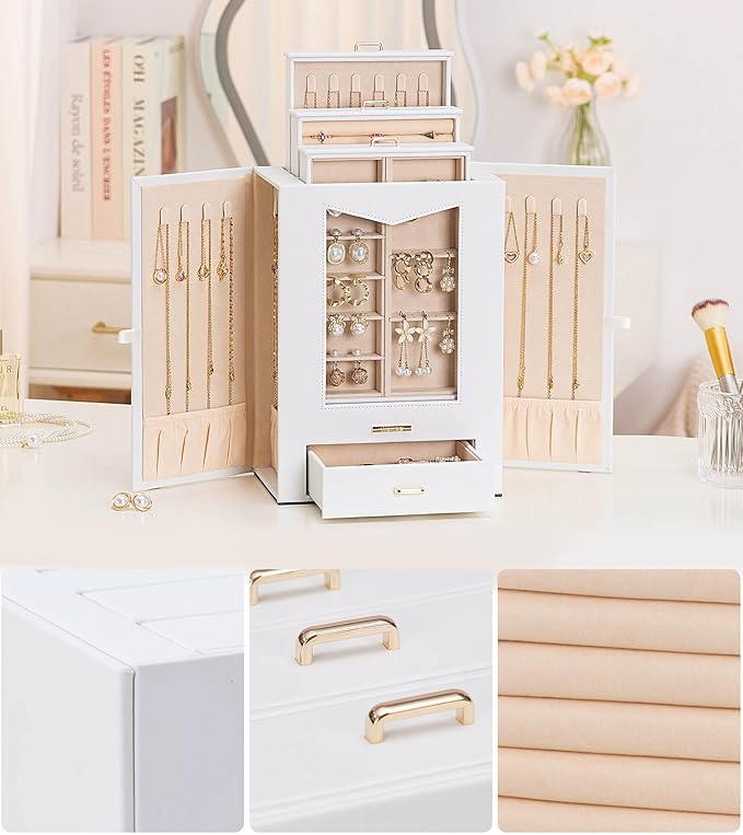 Homde Jewelry Organizer with Transparent Window Necklace Hooks Gift for Women Jewelry Box Display Case for Necklaces Rings Ea