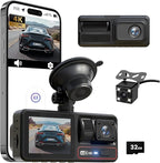 3 Channel Dash Camera for Cars,Triple Lens 4K+1080P+1080P Dash Cam Front Rear Inside,Built-in 5G WiFi & App, Night Vision,24H