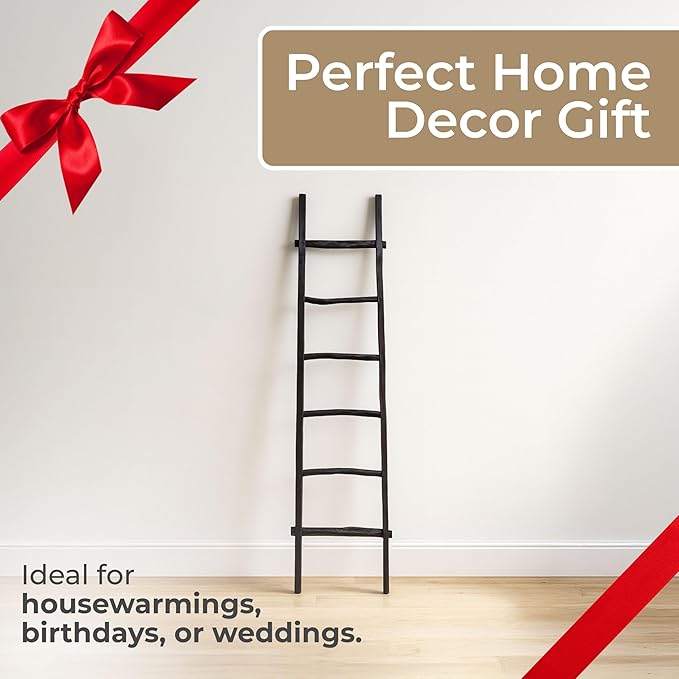 Decorative Vertical Ladder with Towel Rack Design for Blankets - Slim Storage Stand with Hooks for Bedroom or Living Room - C