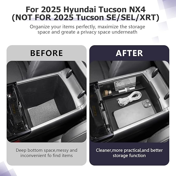LUWU 2025 Tucson Accessories for 2025 2026 Hyundai Tucson Hybrid [Electronic Shift] Center Console Organizer Armrest Storage Box Armrest Console Organizer Insert Tray Black(NOT FOR 2025 SEL/SE/XRT)