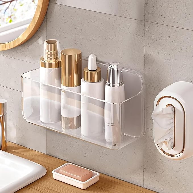 Diesisa Acrylic Wall Mount Organizer - 5.1" D x 10.9" W x 6" H, Large Size Adhesive Wall Self - Shower Caddies Organizer - Ba