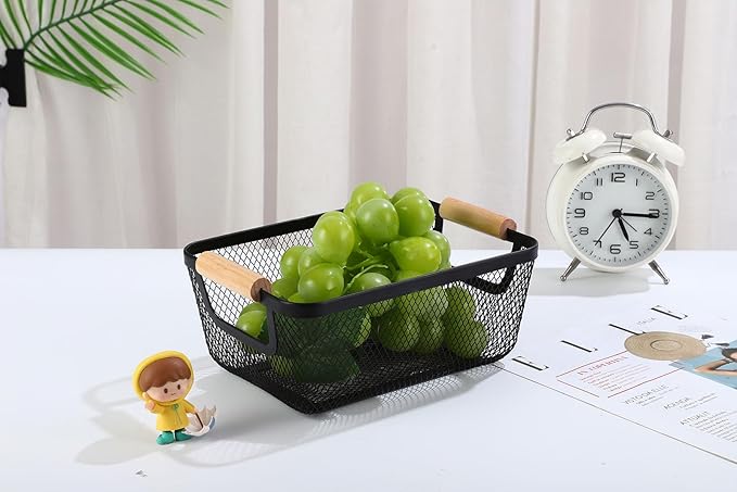AJIODA 2 Pack Metal Mesh Steel Basket, Small Wire Storage Organizer Basket Multi-function Hanging Kitchen Basket Fruit Basket