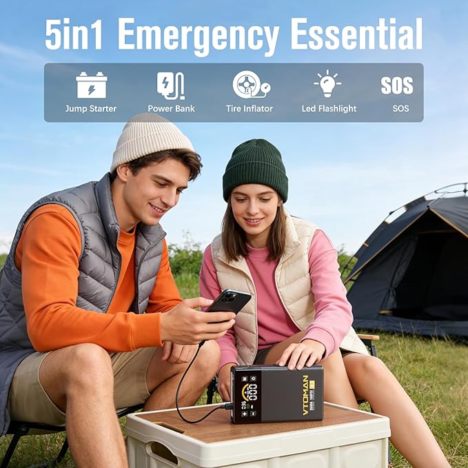 VTOMAN X3 Jump Starter with Air Compressor, 3500A Portable Car Battery Jumper Starter (9L Gas/8.5L Diesel Engines) with