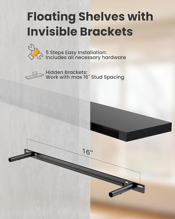 AMADA HOMEFURNISHING Floating Shelves, Wall Shelves for Living Room, Bedroom, Bathroom, Kitchen & Home Office Organization, B