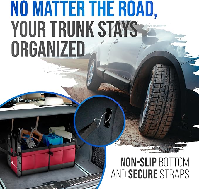 Car Trunk Organizer - Large Collapsible Storage Box with Adjustable Compartments - Heavy-Duty Cargo Organizer for SUV, Truck &
