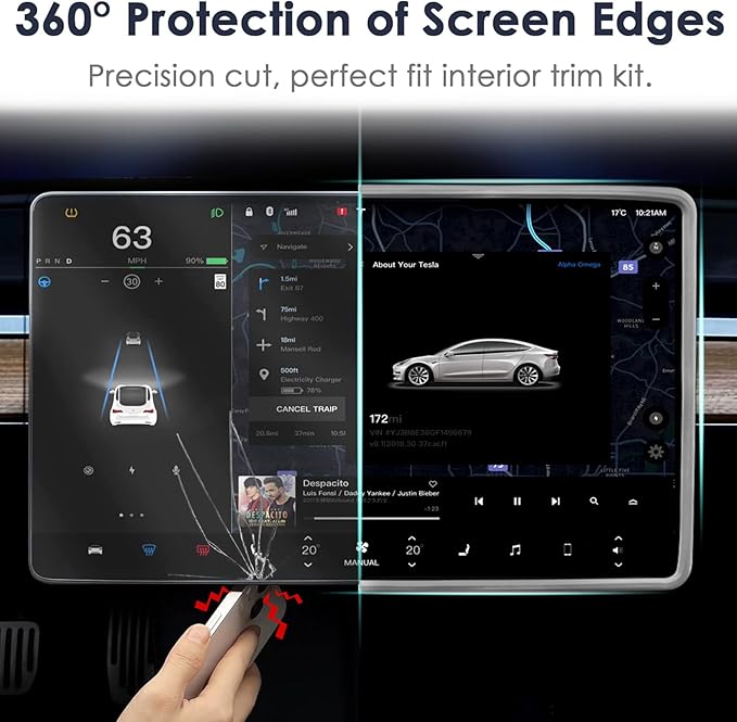 2PCS Protector Trim Frame Compatible with Tesla Model 3 Y 2020-2024 2025 2026 Screen Edge Frame Rearview Mirror Cover Interior Decorations Center Console Decor Highland Juniper Accessories Set (Gray)