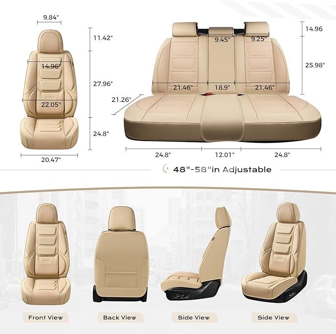 Coverado Car Seat Covers Full Set, Seat Covers for Cars, Front Seat Covers and Back Seat Cover Waterproof Leather Automotive 