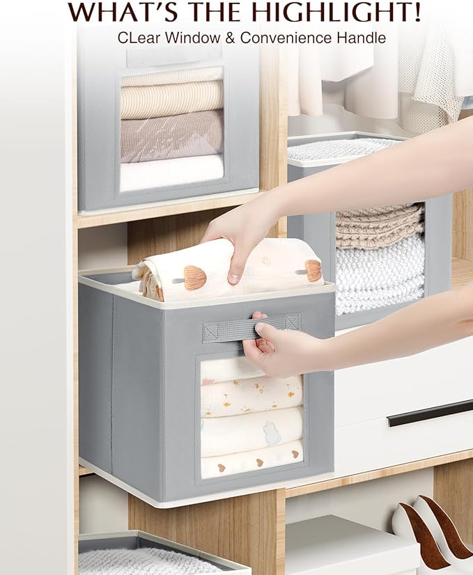 Homsorout Storage Cube 11 Inch - Cube Storage Bins with Window, Closet Storage Baskets with Handle, Fabric Bins for Closet, S