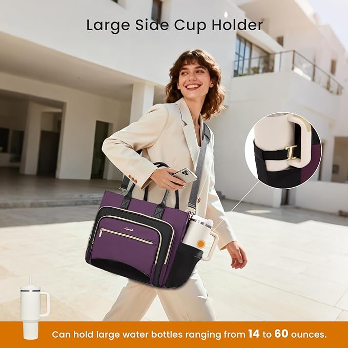 LOVEVOOK Teacher Tote Bag for Women,Laptop bag with Large Cup Holder,Work bag with Accordion File Organizer Pocket,Multi-Pock