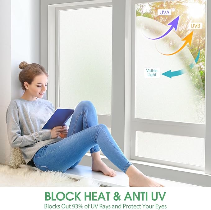STATINT Frosted Window Privacy Film Sun Blocking Anti UV Window Clings Bathroom Non Adhesive Static Cling Glass Stickers for Home and Business,23.6 Inch X 13.1 Feet