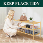 Smiry Long Bamboo Shoe Rack 3-Tier, Stackable Wooden Shoe Organizer for Entryway & Closet, Free Standing Wood Shoe Storage Sh