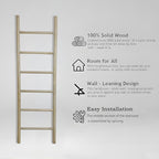 Wooden Blanket Ladder -77x24in Natural & Motley Wood - Leaning Wall Decor for Bedroom, Bathroom, Living Room - Rustic Quilt H