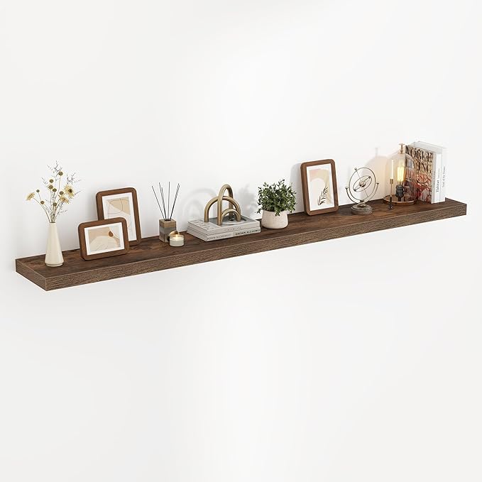 72 Inch Floating Shelves, 3D Textured Wood Grain, 72"x9.25"x1.5" Inch Deep Floating Shelves for Wall, Wooden Shelves for Bath