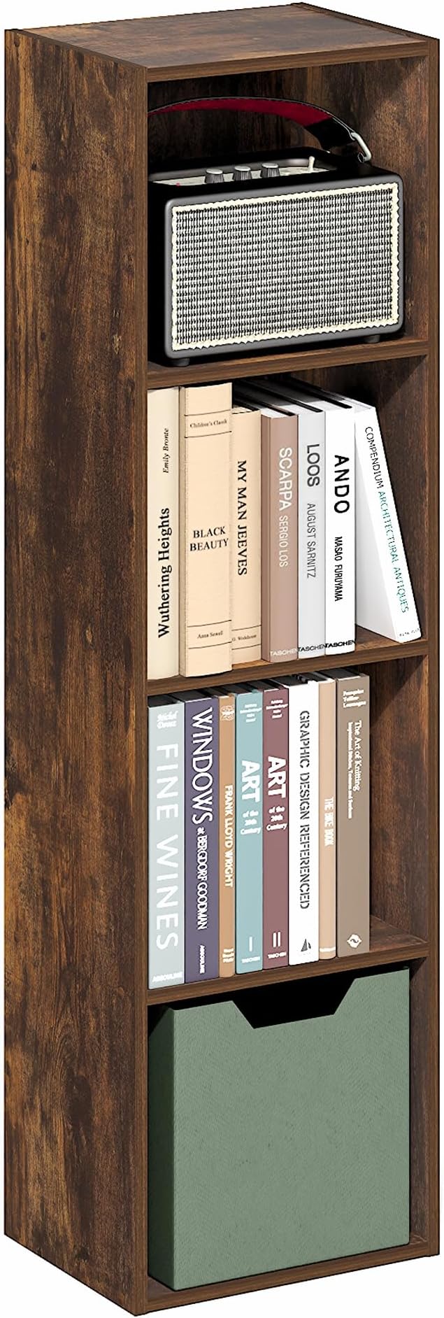 Furinno PASIR Book Shelf, 4-Tier Bookcase, Modern Standing Bookshelf, Open Storage Shelf, 9 x 12 x 42 Inches, for Home Office