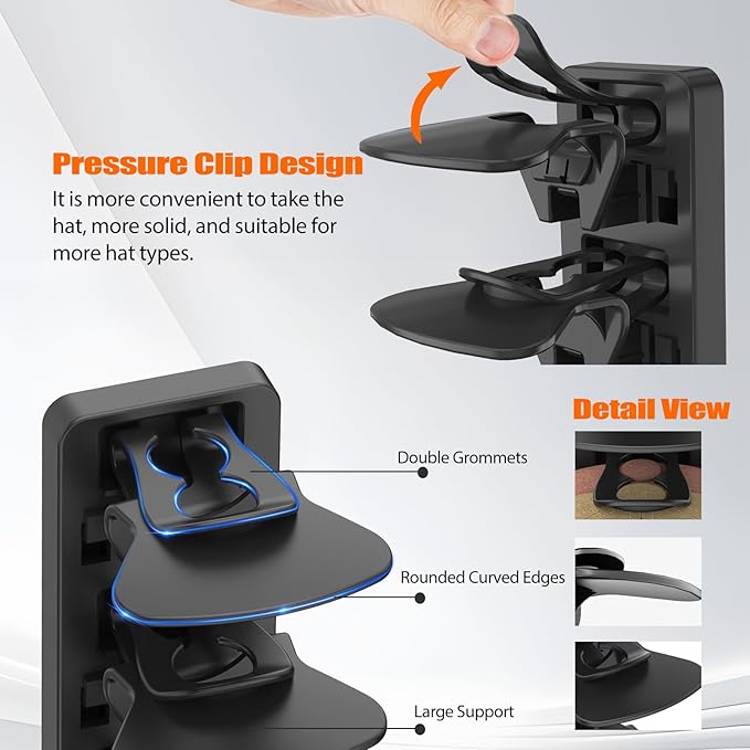 Hat Organizer for Baseball Caps Hold Up to 40 Hats, 2 Pack Hat Rack for Wall, Strong Adhesive Hat Storage Display Holder for 
