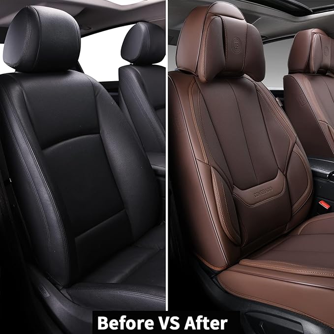 Coverado Universal Seat Covers Front, Universal Seat Covers for Cars, 2-Pack Waterproof Nappa Leather Car Seat Covers with He