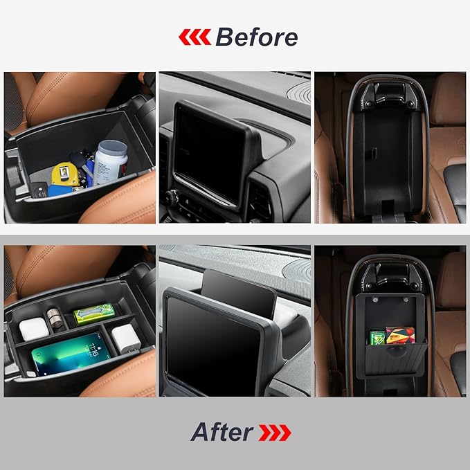 3PCS Center Console Organizers Compatible with 2021-2024 Ford Bronco Sport CX430 Dash Storage Tray and Armrest Storage Box Armrest Hidden Tray Interior Accessories