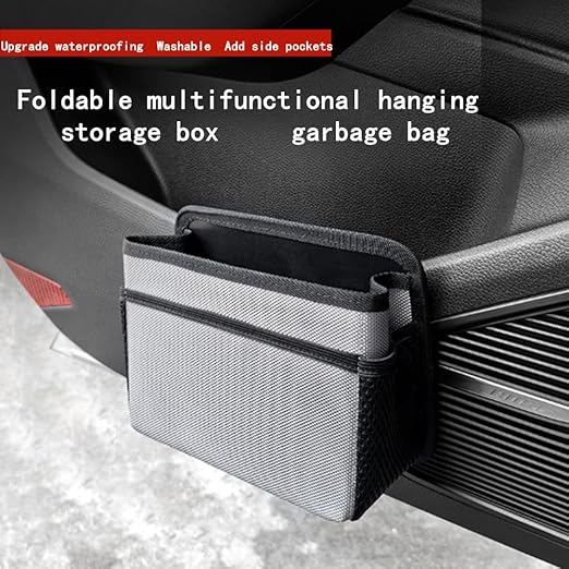 Car Trash Can, Foldable Multifunctional Hanging Storage Box Trash Can with a Roll of Garbage Bag, Multi Pocket Design Suitable for Car, Home and Office (Black)