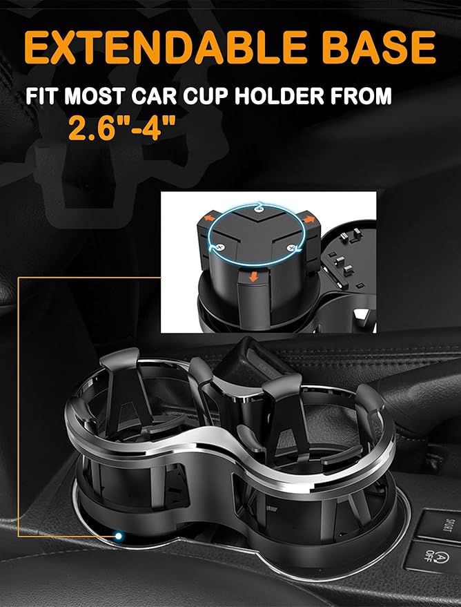 Kwak's Car Cup Holder Expander, 2 in 1 Extra Cup Holder Adapter Extender for Car with Expandable Insert, Fits Drink Cup,Tea Cup,Soda Can,Car Ashtray, etc