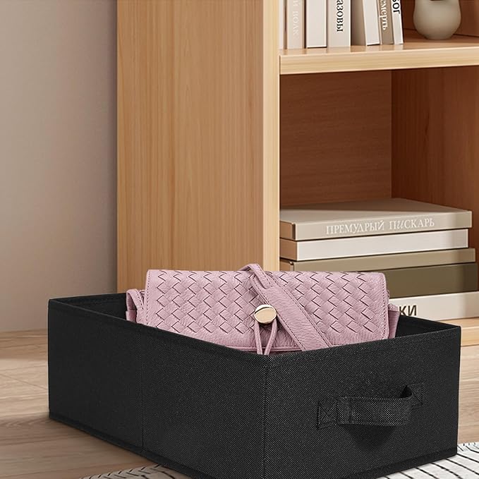 JAKAGO Fabric Storage Bins set of 4 Rectangle Storage Baskets with Handle Foldable Closet Organizer for Clothes Towel bedding