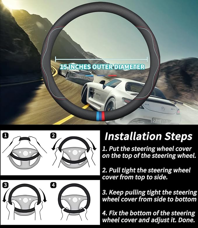 Custom-Fit Leather Car Steering Wheel Cover for Audi, C-Style, Non-Slip, Breathable