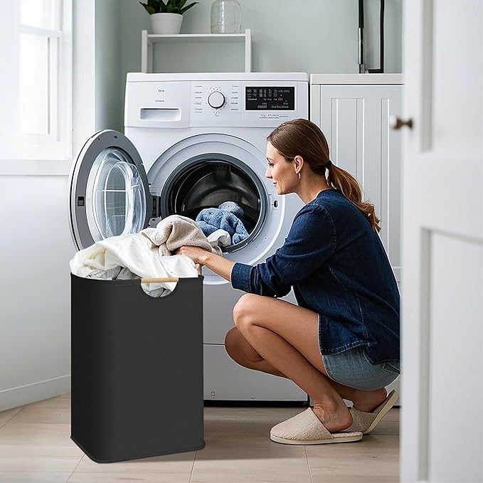 STORAGE MANIAC 3-Pack Large Laundry Hamper, 80L (21.1 Gal) Collapsible Laundry Basket with Bamboo Handles, Freestanding Water
