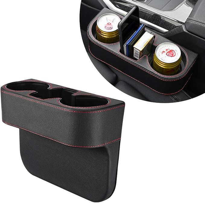 DXNQ Car Cup Holder Gap Filler Organizer, Multifunctional Auto Front Console Gap Filler with Cup Holder, Leather Extra Cup Ho