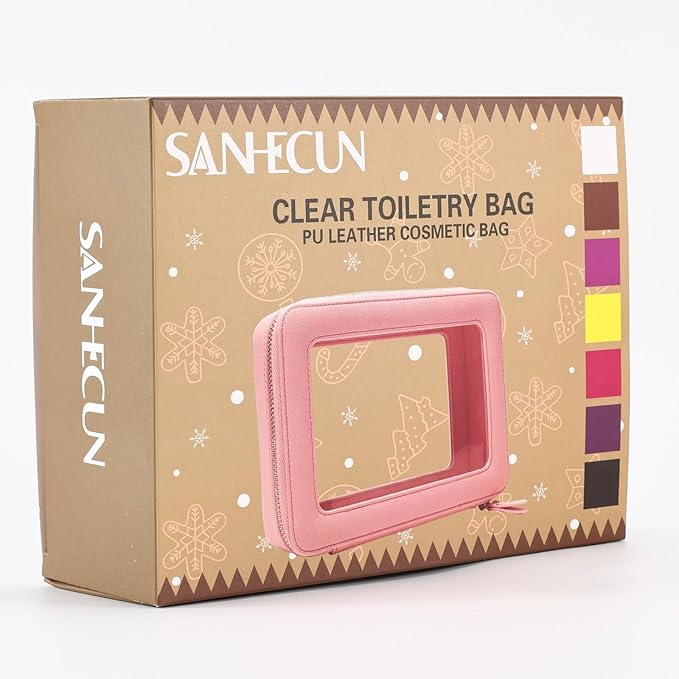 SANHECUN Toiletry bag waterproof cosmetic organizer with handle large opening for travelling car organizer (Brown)