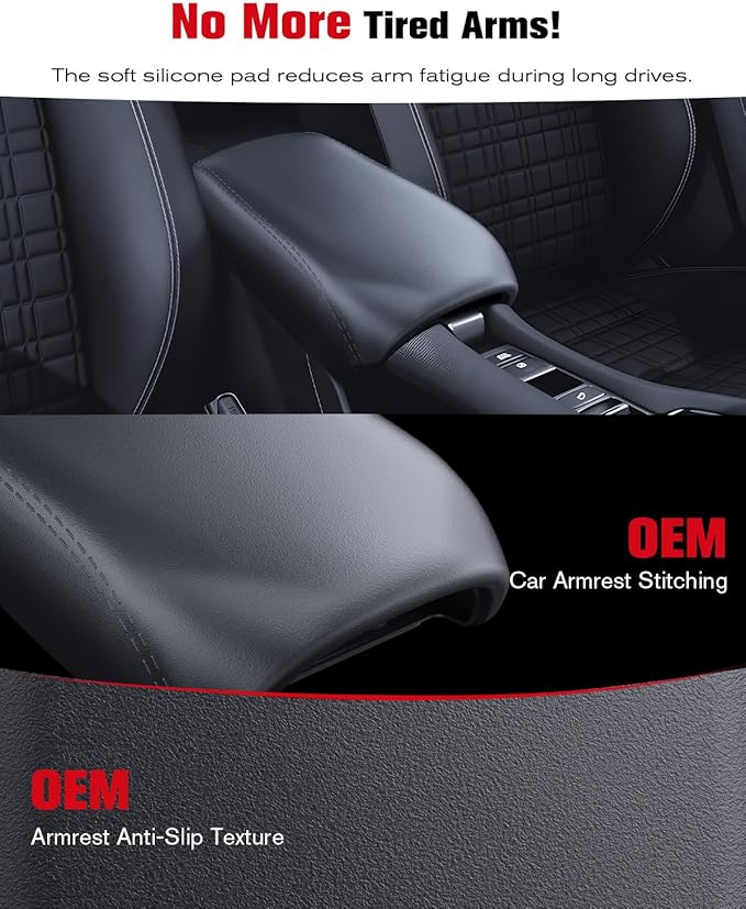 for 2023~2026 Honda HR-V 2-in-1 Silicone Center Console Armrest Cover& Armrest Hidden Privacy Tray - [OEM Design& Friendly Liquid Silicone Rubber] - Thin Black
