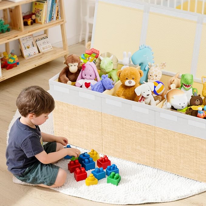Dayacoco Extra Large Toy Box Chest with Lids, Collapsible Sturdy Kids Toy Storage Organizer Boxes for Boys Girls, Collapsible