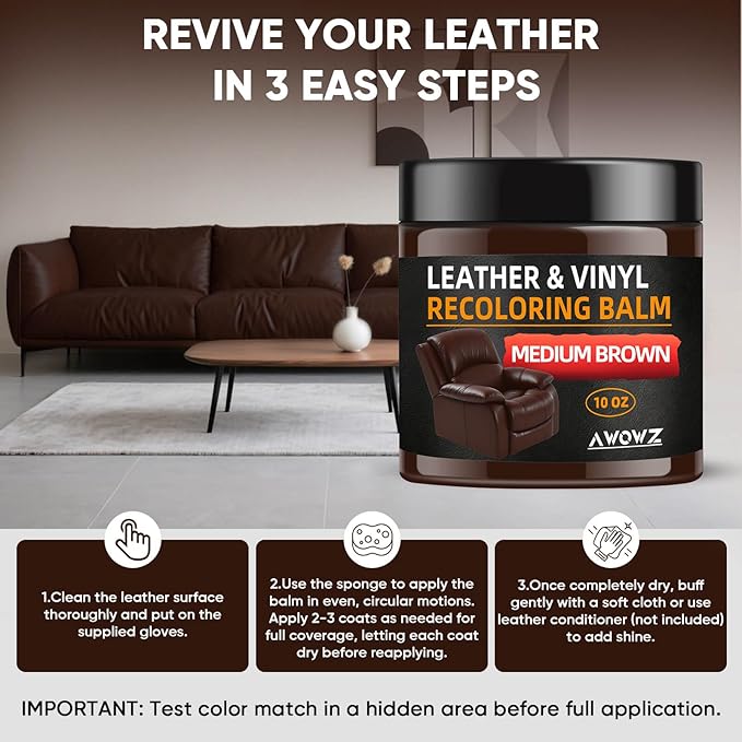 Leather Recoloring Balm - Scratch Repair & Color Restore Kit for Faded Leather, Leather Couch & Car Seats - 10OZ Leather Rest