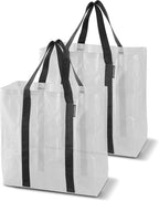 CleverMade Tall Frakta Reusable Grocery Tote - 42L - Pack of 2 - Transparent - Collapsible Storage Shopping Organizer - Heavy