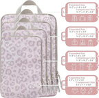 WOOMADA Compression Packing Cubes for Suitcases Travel Essentials 4 Set Expandable Travel Bags Organizer for Luggage(pink leo