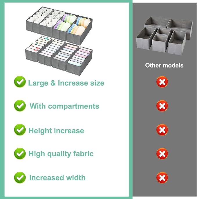homyfort 8 Pack Dresser Drawer Organizers and Storage Bins for Clothing, Large Drawer Organizer Bins for Baby Clothes, T-Shir