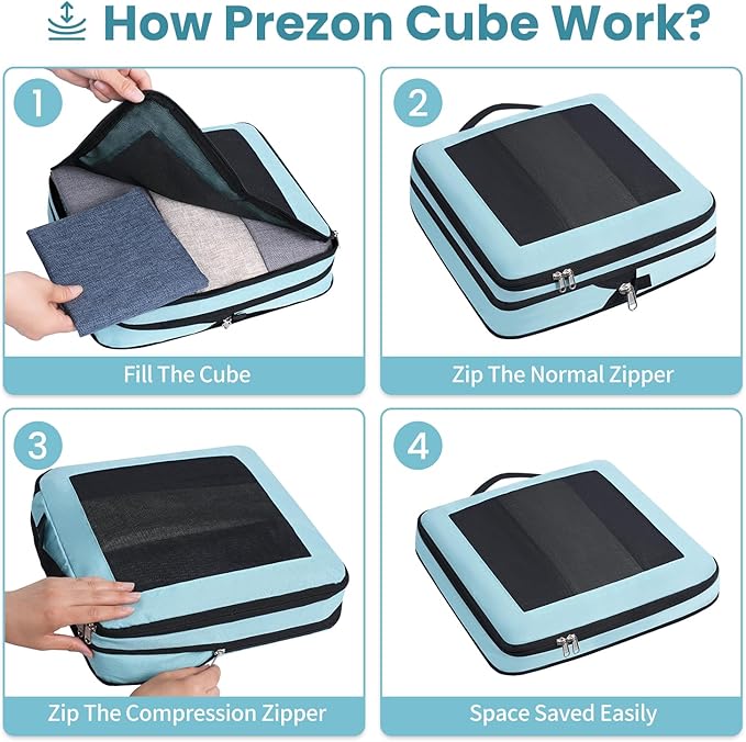Compression Packing Cubes for Travel, Lightweight Vacation Travel Essentials, Travel Accessories for Suitcase Organizer Bags 