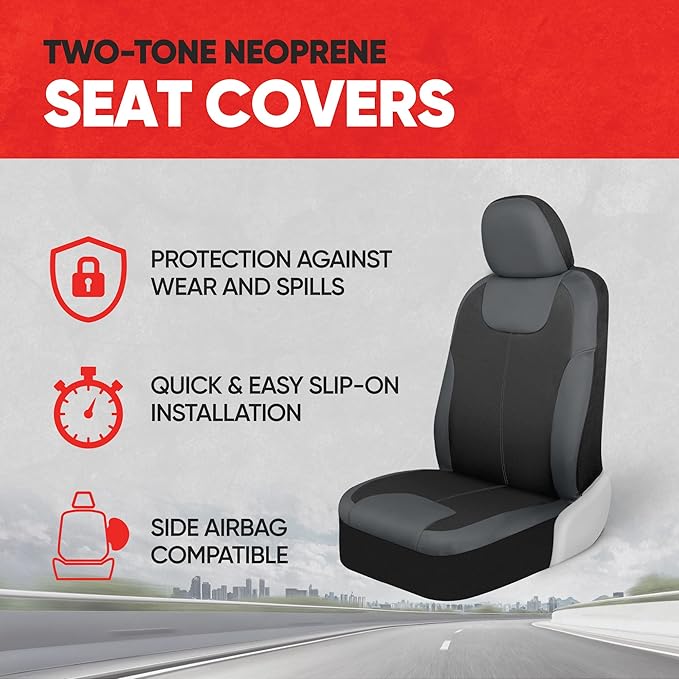 Motor Trend 2 Waterproof Front Seat Covers + 2 Trimmable Floor Mats – Universal Fit Car Interior Combo Set for Cars, Trucks, 