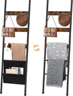 HOOBRO Blanket Ladder, 5 Tier Towel Rack, 17.3" L x 63" H, Wall-Leaning Blanket Rack for Living Room, Decorative Ladder with 