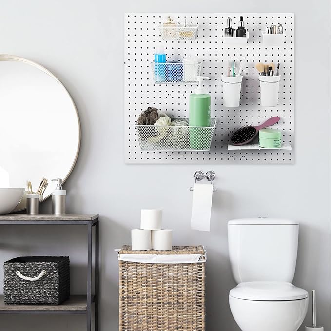 Sieral 6 Pieces Pegboard Baskets Wall Mount Wire Peg Board Baskets 3 Sizes Pegboard Accessories Slatwall Bins Basket Home Gar