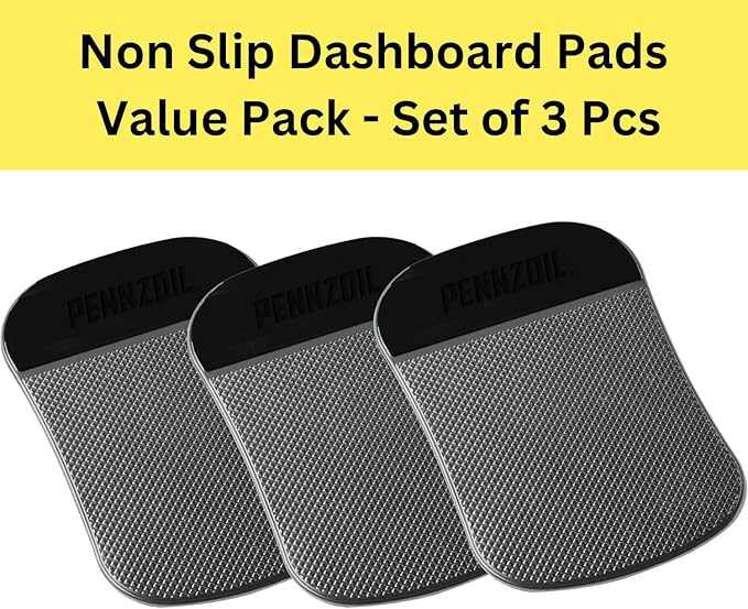 Pennzoil Non-Slip Dashboard Pads Set of 3 - Black Rubber - 3.51' x 0.10' x 5.70' - Universal Fit - Car Dashboard Accessories
