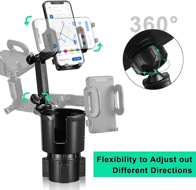 This Hill Car Cup Holder Expander 2-in-1 with Adjustable Base & 360° Rotating Phone Mount, Compatible with iPhone 17 Pro Max 